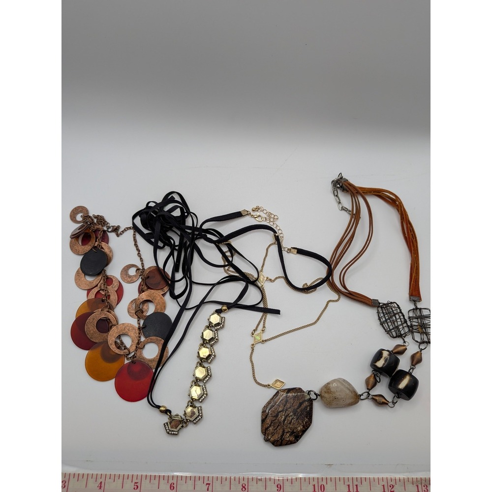 Vintage Statement Necklace Lot 4pc Boho Stone Resin Bib Choker Body Chain Set‎